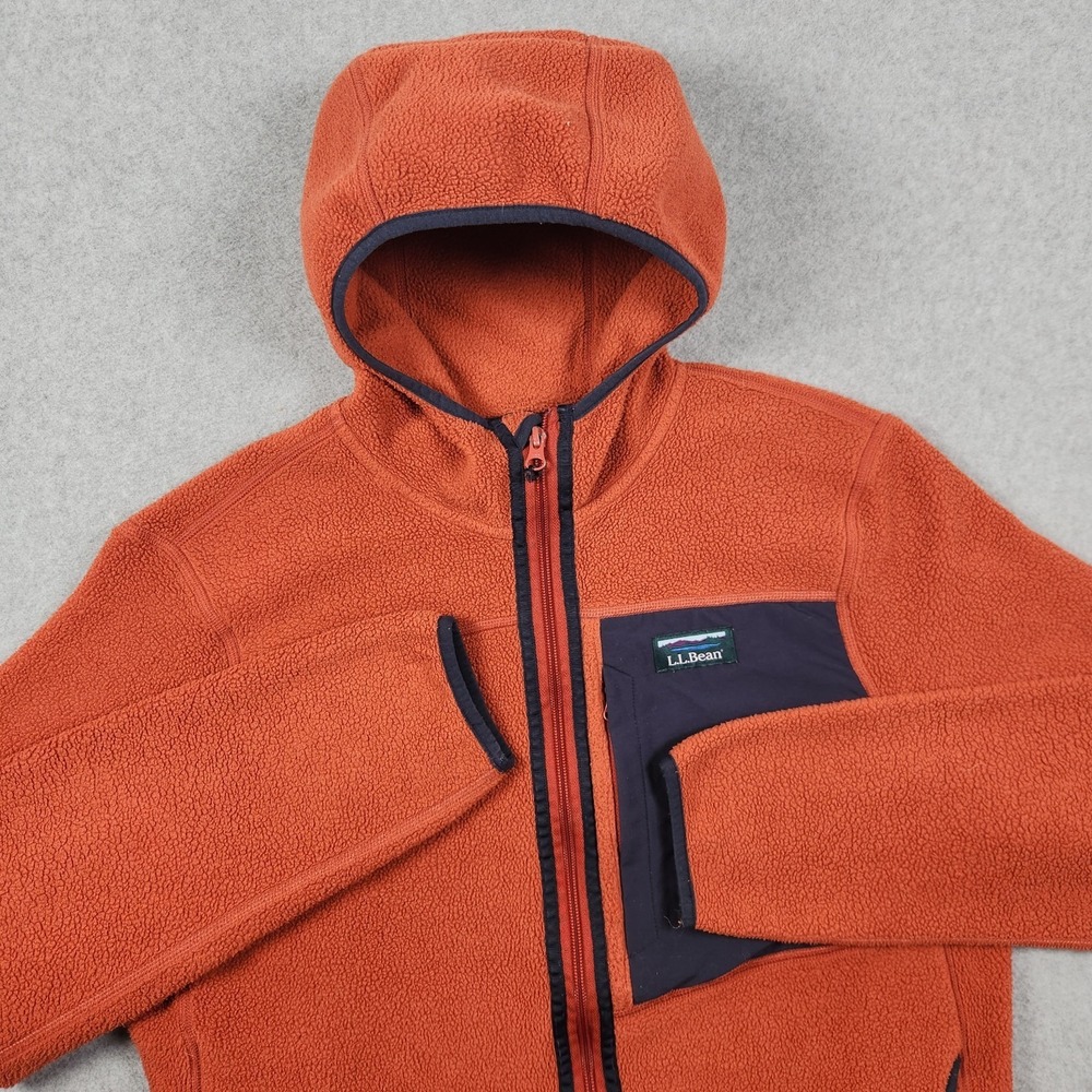 L.L. Bean Jacket Mens Medium Orange‎ Navy Mountain Classic Fleece Hooded